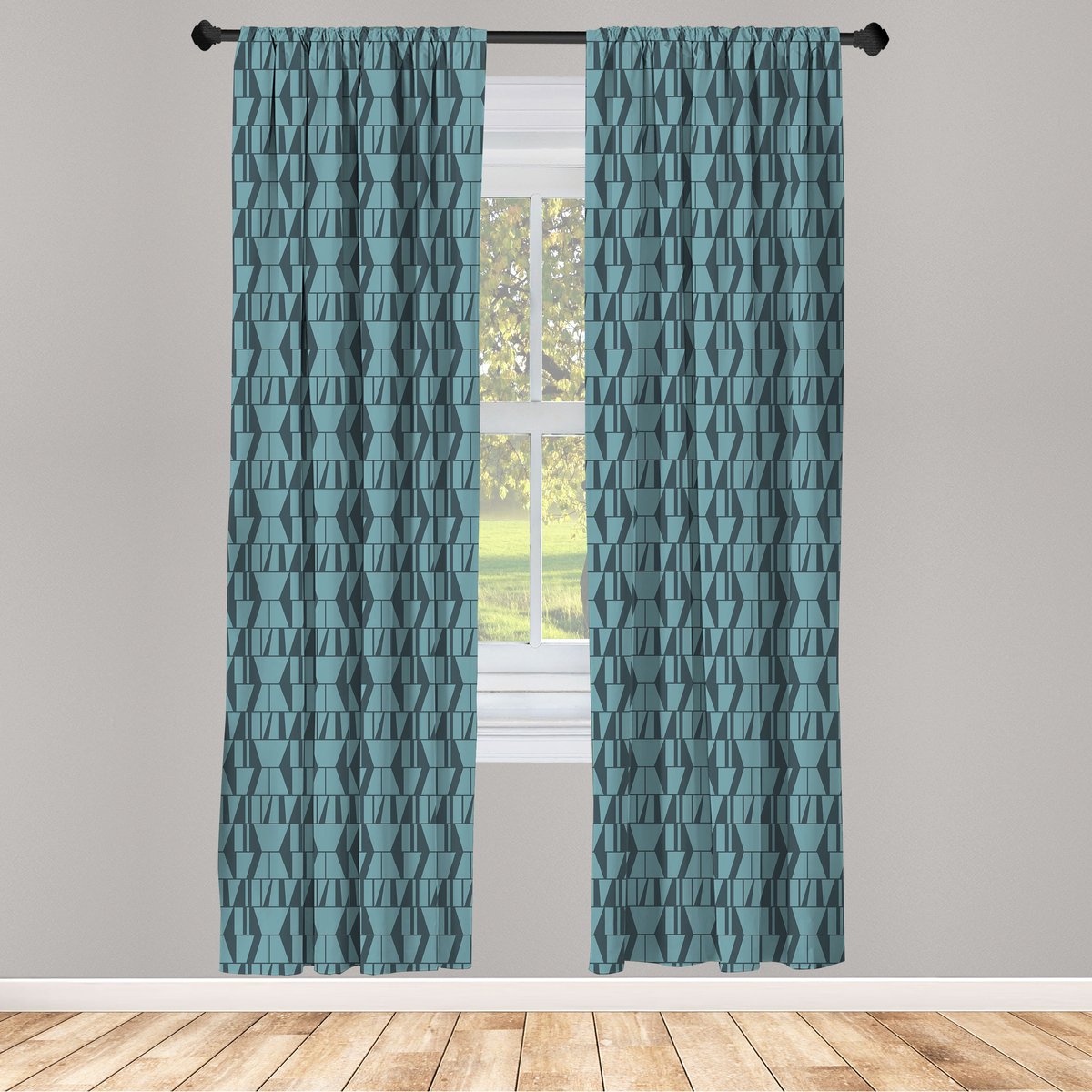 ABAKUHAUS Gordijnen – Moderne Vierkante Driehoeken – 2x75x175 cm – petrol/donkerblauw