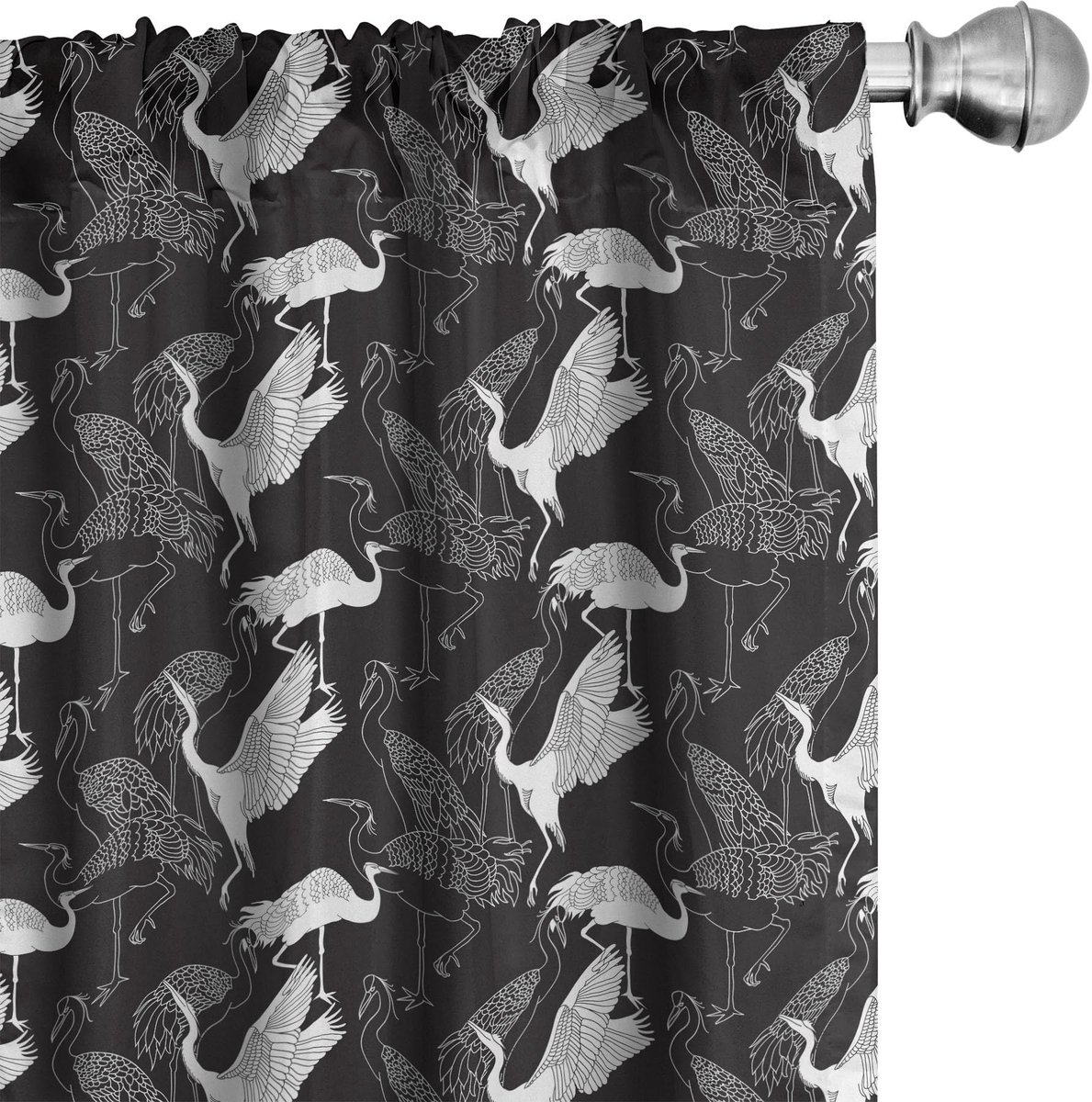 ABAKUHAUS Kran Voorhangen – Vogelpatroon – 2x75x225 cm – Microvezel, Halfschaduw, Zwart/Wit