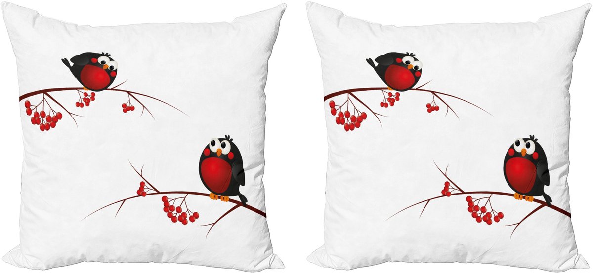 ABAKUHAUS rode kornoelje decoratiekussens – 2x50x50 cm – dubbelzijdig bedrukt – rood/wit/zwart