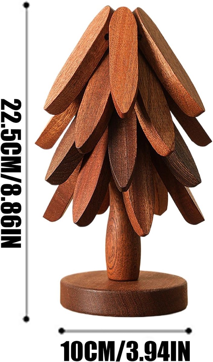 Houten onderzetters in de vorm van een boom, bestaande uit 4 onderzetters en 1 standaard, opvouwbare houten onderzetters, set met boomthema, hittebestendige onderzetters voor warme dranken, kommen, tafeldecoratie, afmetingen 22,5 x 10 cm — cadeau in Koken & Dineren - foto 5