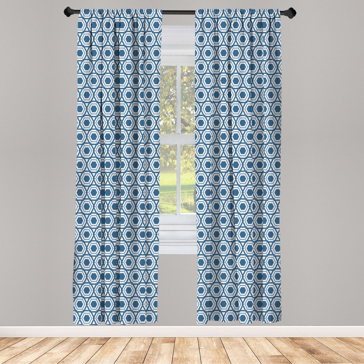 ABAKUHAUS Gordijn – 2x75x245 cm – microvezel – blauw-wit