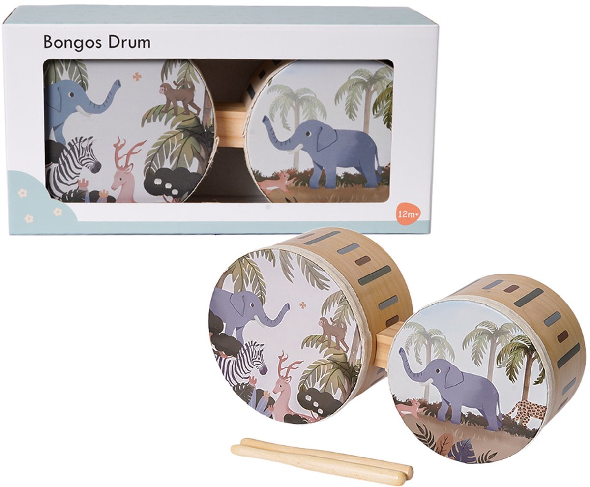 Speelgoedtopdeals - Houten Bongo Drum Dieren - Instrument - Muziek - Speelgoed voor Kinderen