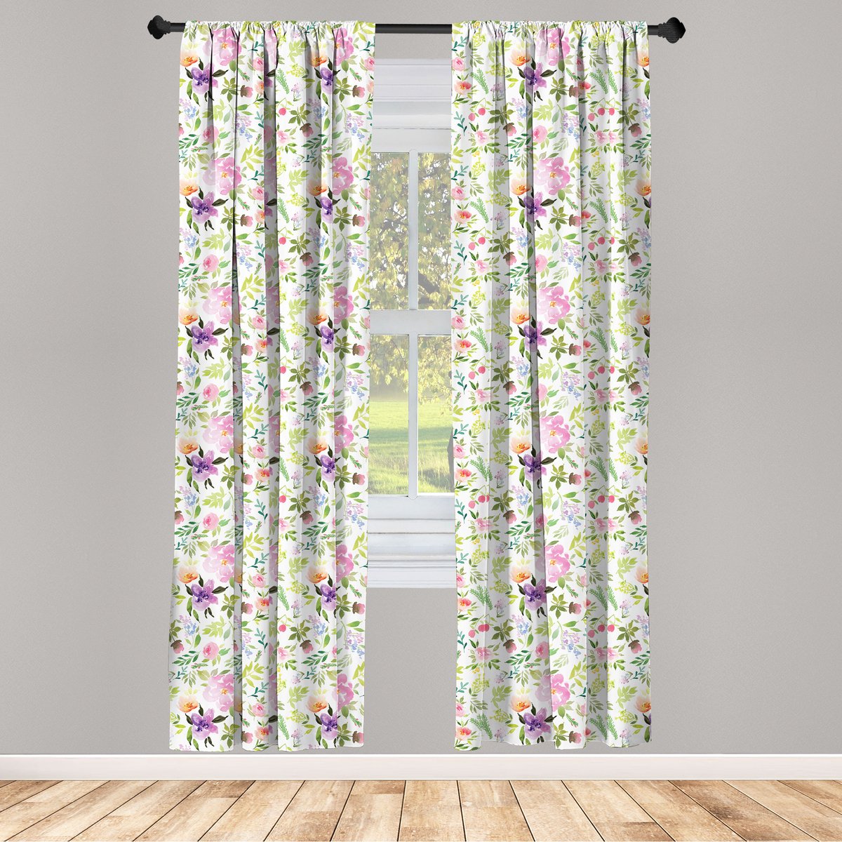 ABAKUHAUS Aquarel gordijnen – 2-delige set – veelkleurig 75×175 cm