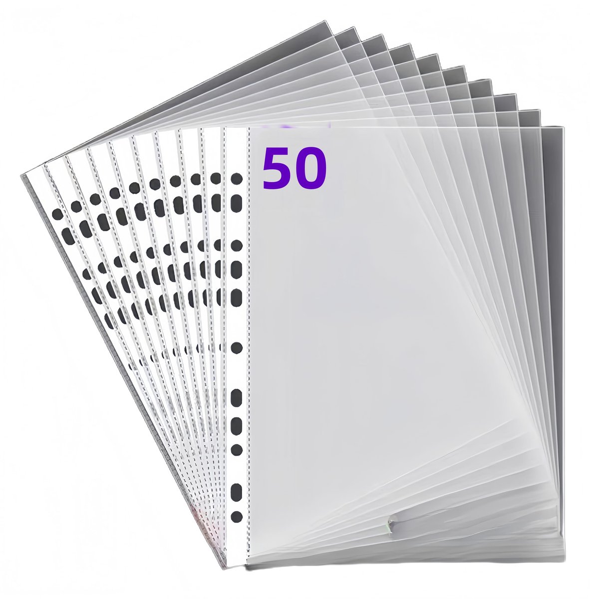 Ynkkvre - A4 Insteekhoezen – Set van 50 – Transparant PP – 11 Gaten – Anti-Reflectie – Documenthoezen voor Ordners & Ringmappen – Extra Stevig & Duurzaam