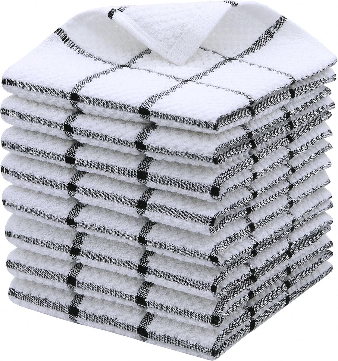 Keukendoeken Set van 8 Absorberende en Zachte Theedoeken Zwart Geruit 30.5 x 30.5 cm