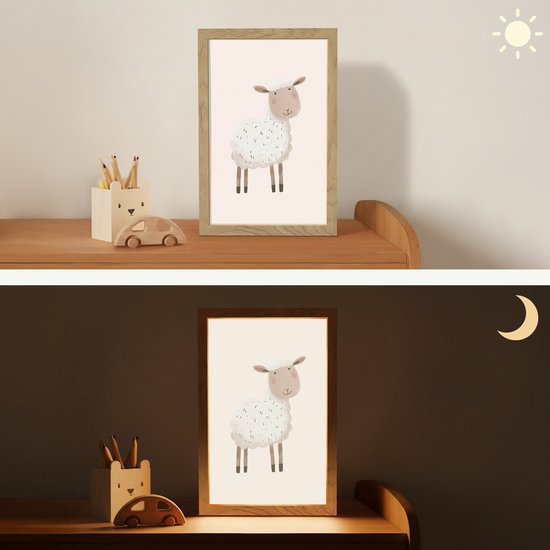 Nachtlampje 20x30 cm - Kinder lamp - Schaap - Boerderij dier - Dieren - Tafellamp kinderkamer - Slaapkamer lamp - Bedlamp kinderen - Kinderlampje stopcontact - Wandlamp babykamer - Nachtlampjes van Merkloos — afbeelding 4