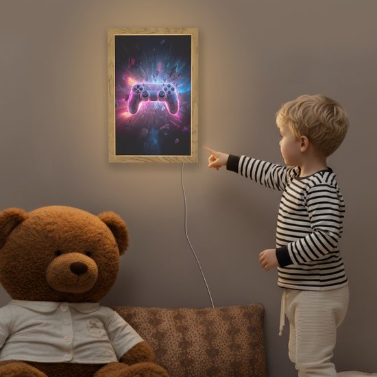 Nachtlampje 20x30 cm - Kinder lampje - Controller - Neon - Explosie - Abstract - Tafellamp kinderkamer - Slaapkamer lamp - Bedlamp kinderen - Kinderlampje stopcontact - Wandlamp babykamer - Nachtlampjes van OnlyWow — afbeelding 5