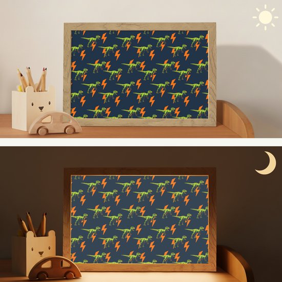 Nachtlampje 30x20 cm - Kinder lamp - Bliksemschichten - Oranje - Dinosaurussen - Tafellamp kinderkamer - Slaapkamer lamp - Bedlamp kinderen - Kinderlampje stopcontact - Wandlamp babykamer - Nachtlampjes van Merkloos — afbeelding 4