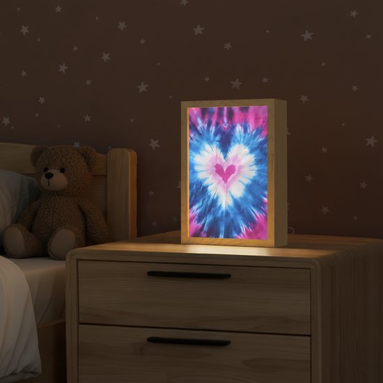 Nachtlampje 20x30 cm - Kinder lamp - Hartvormig - Tie dye - Paars - Tafellamp kinderkamer - Slaapkamer lamp - Bedlamp kinderen - Kinderlampje stopcontact - Wandlamp babykamer - Nachtlampjes van Merkloos — afbeelding 2