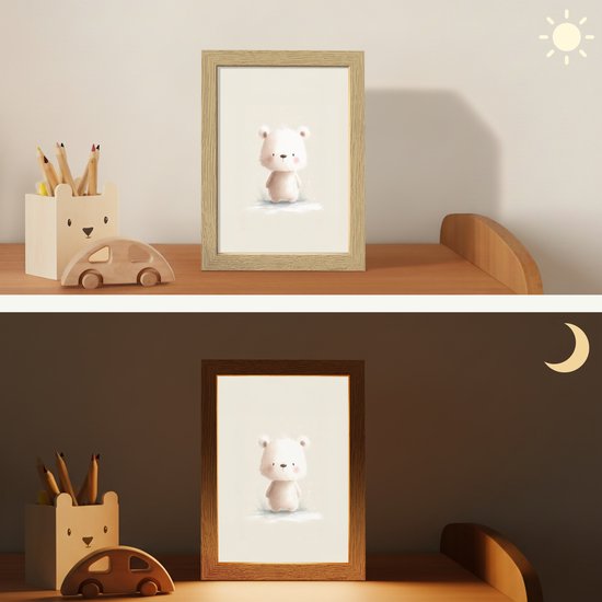 Nachtlampje 15x20 cm - Kinder lampje - Beertje - Sneeuwvlokje - Wit - Pluizig - Tafellamp kinderkamer - Slaapkamer lamp - Bedlamp kinderen - Kinderlampje stopcontact - Wandlamp babykamer - Nachtlampjes van OnlyWow — afbeelding 4