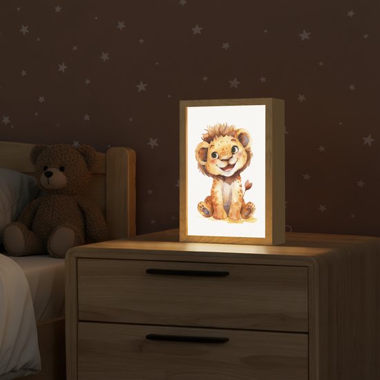 Nachtlampje 20x30 cm - Kinder lamp - Leeuw - Baby dier - Tafellamp kinderkamer - Slaapkamer lamp - Bedlamp kinderen - Kinderlampje stopcontact - Wandlamp babykamer - Nachtlampjes van Merkloos — afbeelding 2