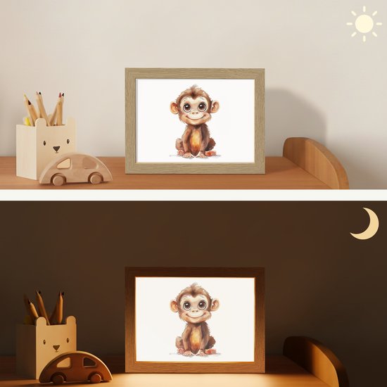 Nachtlampje 20x15 cm - Kinder lampje - Aap - Baby - Jungle dieren - Tafellamp kinderkamer - Slaapkamer lamp - Bedlamp kinderen - Kinderlampje stopcontact - Wandlamp babykamer - Nachtlampjes van OnlyWow — afbeelding 4