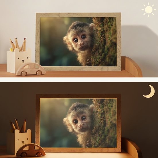 Nachtlampje 30x20 cm - Kinder lampje - Aap - Boomstronk - Bruin - Tafellamp kinderkamer - Slaapkamer lamp - Bedlamp kinderen - Kinderlampje stopcontact - Wandlamp babykamer - Nachtlampjes van Merkloos — afbeelding 4