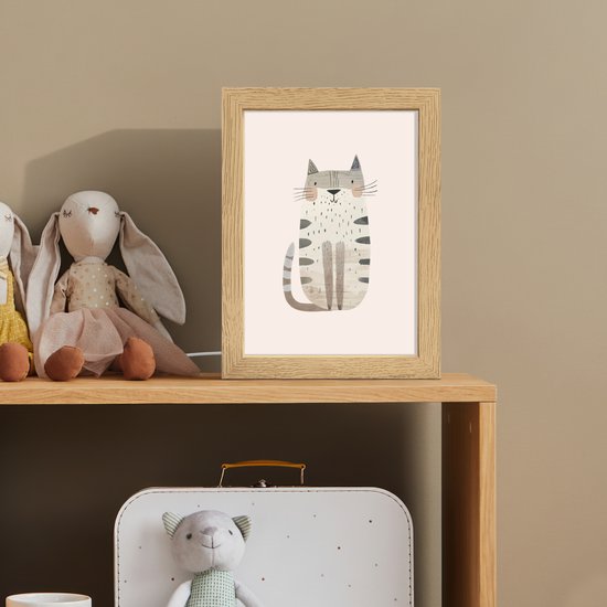 Nachtlampje 15x20 cm - Kinder lampje - Kat - Dieren - Beige - Tafellamp kinderkamer - Slaapkamer lamp - Bedlamp kinderen - Kinderlampje stopcontact - Wandlamp babykamer - Nachtlampjes van OnlyWow — afbeelding 3