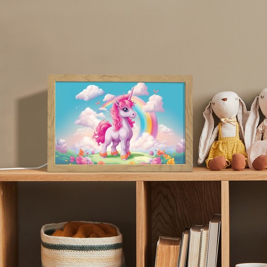 Nachtlampje 30x20 cm - Kinder lamp - Unicorn - Meisjes - Bloemen - Regenboog - Eenhoorn - Tafellamp kinderkamer - Slaapkamer lamp - Bedlamp kinderen - Kinderlampje stopcontact - Wandlamp babykamer - Nachtlampjes van Merkloos — afbeelding 3