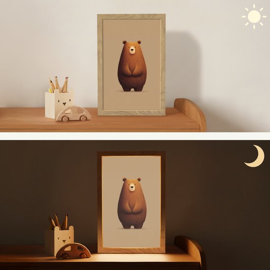 Nachtlampje 20x30 cm - Kinder lamp - Beer - Minimalistisch - Bruin - Tafellamp kinderkamer - Slaapkamer lamp - Bedlamp kinderen - Kinderlampje stopcontact - Wandlamp babykamer - Nachtlampjes van Walplus — afbeelding 4