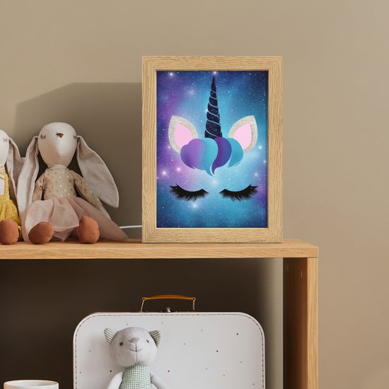 Nachtlampje 15x20 cm - Kinder lamp - Eenhoorn - Sterren - Blauw - Tafellamp kinderkamer - Slaapkamer lamp - Bedlamp kinderen - Kinderlampje stopcontact - Wandlamp babykamer - Nachtlampjes van Merkloos — afbeelding 3