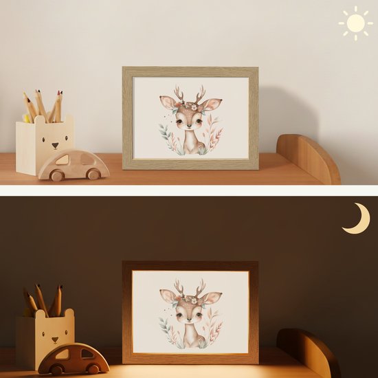 Nachtlampje 20x15 cm - Kinder lamp - Hert - Bohemian - Bloemen - Bosdieren - Tafellamp kinderkamer - Slaapkamer lamp - Bedlamp kinderen - Kinderlampje stopcontact - Wandlamp babykamer - Nachtlampjes van Merkloos — afbeelding 4
