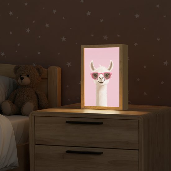 Nachtlampje 20x30 cm - Kinder lamp - Lama - Zonnebril - Roze - Tafellamp kinderkamer - Slaapkamer lamp - Bedlamp kinderen - Kinderlampje stopcontact - Wandlamp babykamer - Nachtlampjes van Smart&Green Kids — afbeelding 2