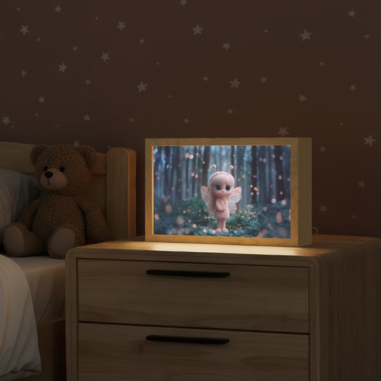 Nachtlampje 30x20 cm - Kinder lamp - Elfje - Cartoon - Bos - Lichtjes - Tafellamp kinderkamer - Slaapkamer lamp - Bedlamp kinderen - Kinderlampje stopcontact - Wandlamp babykamer - Nachtlampjes van MiniBossy — afbeelding 2