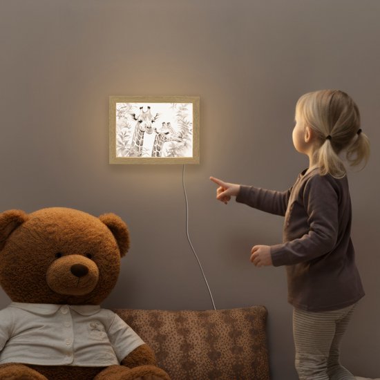 Nachtlampje 20x15 cm - Kinder lamp - Giraffe - Bladeren - Bruin - Jungle - Kind - Tafellamp kinderkamer - Slaapkamer lamp - Bedlamp kinderen - Kinderlampje stopcontact - Wandlamp babykamer - Nachtlampjes van Merkloos — afbeelding 5