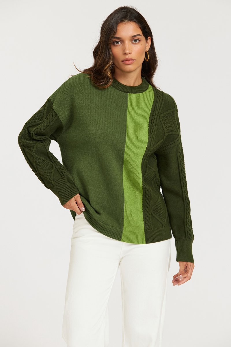 Dames kabeltrui in groen