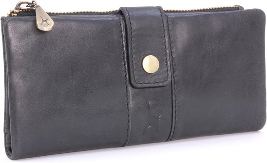 Catwalk Collection Handbags - Groot Leren Portemonnee voor Dames - Damesportemonnee met Telefoonvak, Muntvak en 14 Kaarthouders - RFID - Fiona - Zwart