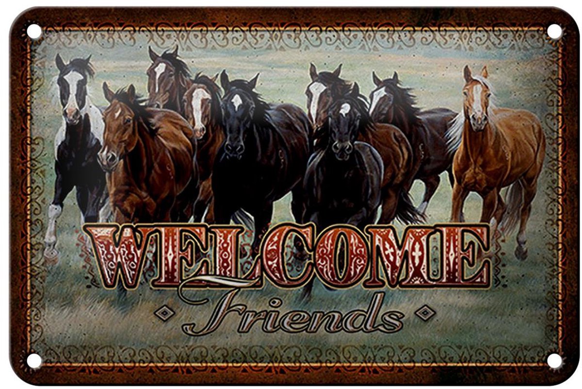 Blechschild Pferde 12x18cm welcome friends