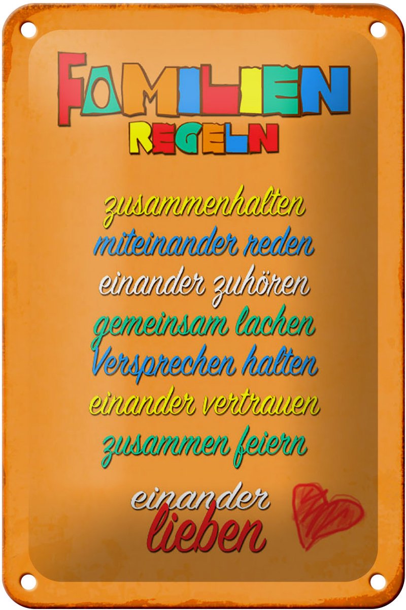 Blechschild Spruch 12x18cm Familien Regeln Schild