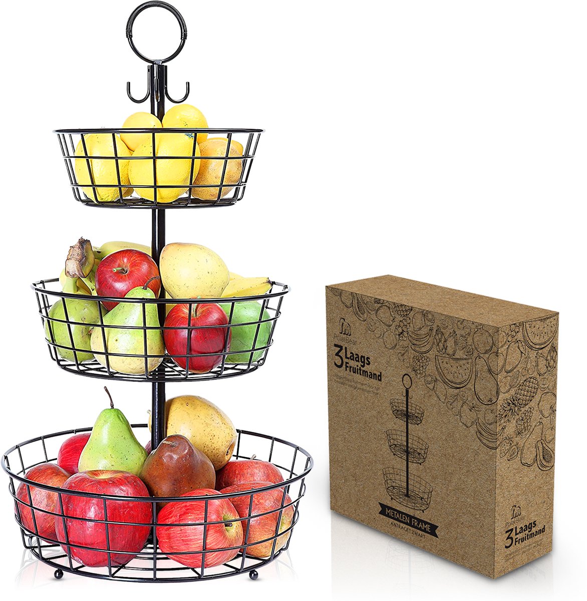 Fruitmand – Etagere 3 laags – Fruitschaal – Fruitmand Zwart – Fruit Opbergmand – Aanrecht Organiser – zwart