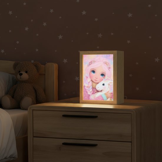 Nachtlampje 15x20 cm - Kinder lamp - Meisje - Eenhoorn - Roze - Tafellamp kinderkamer - Slaapkamer lamp - Bedlamp kinderen - Kinderlampje stopcontact - Wandlamp babykamer - Nachtlampjes van Merkloos — afbeelding 2