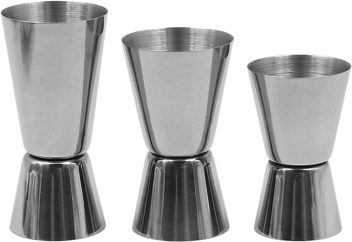 Set van 3 Dubbele Maatbekers RVS - Cocktails en Keukenmaatlepel 15/30ml, 25/50ml, 20/40ml