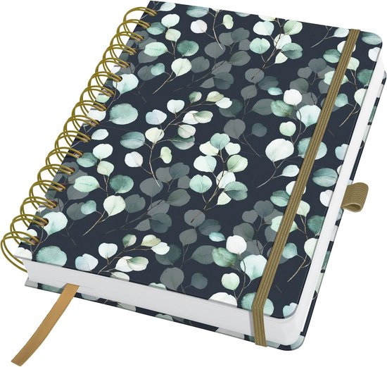 SIGEL JN605 Spiraal Notitieboek A5 – Gestippeld, Hardcover, 2 Stuks Met Bloemenpatroon, Zwart/beige/bruin