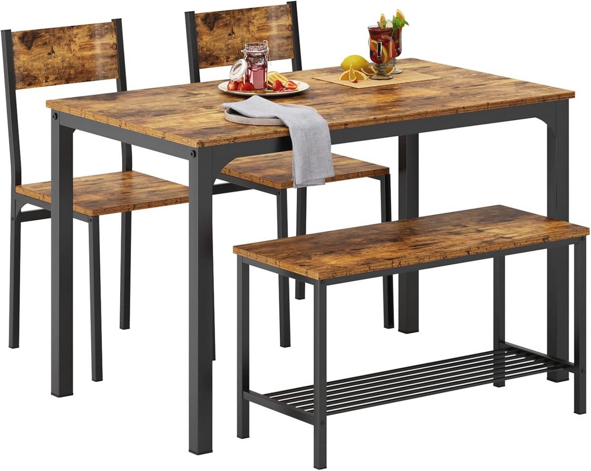 Eettafel en Stoel Set voor 4 Personen - Vintage Keuken en Eetkamer Meubels