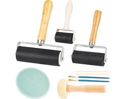 3-delige Linoldruk Set met Rubber Brayerroller en Aandrukrol voor Creatief Handwerk