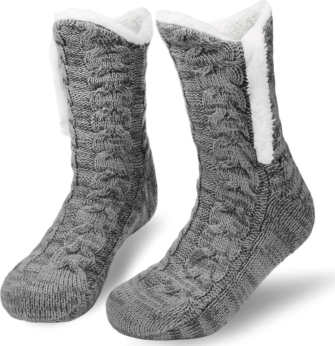 Pluizige Winterpantoffelsokken voor Dames en Heren met Antislip Noppen - Thermische Gebreide Sokken voor binnen