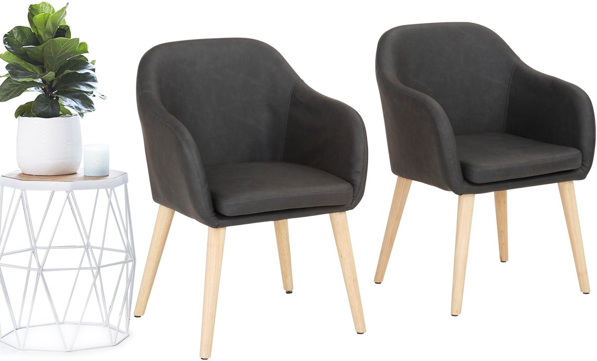 Notio Living Palma-Eetkamerstoel - Set van 2 - Grijs PU