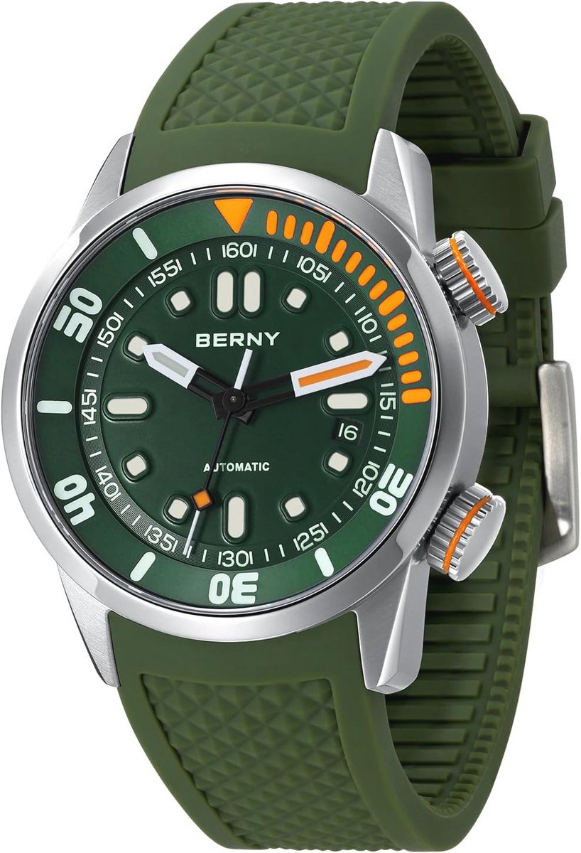 Heren Duikhorloge 20ATM Automatisch Polshorloge met Saffierglas en Silicone Horlogeband