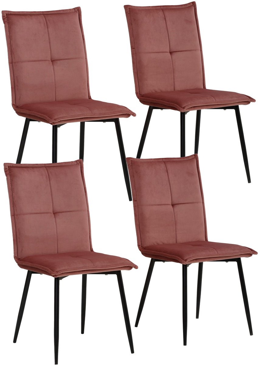Notio Living Donna-Eetkamerstoel - Roze Fluweel - Set van 4 Rood