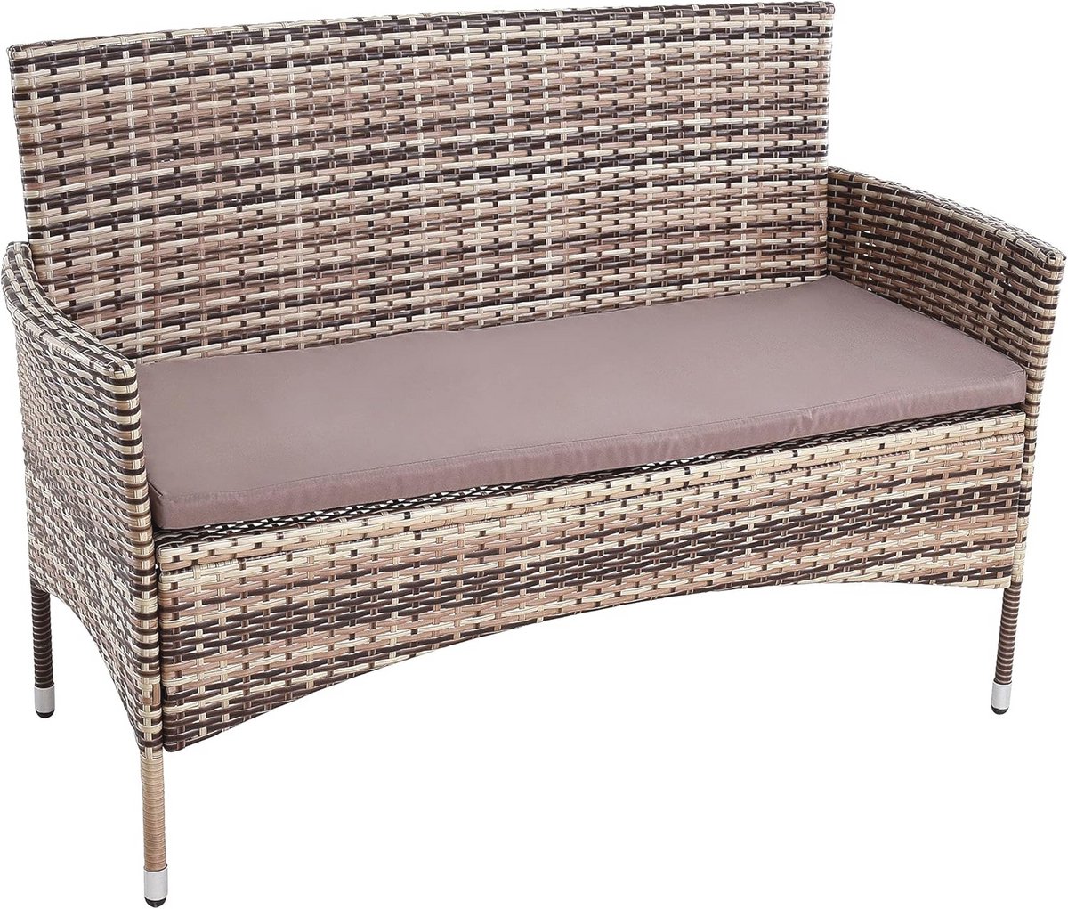 Tuinbank 2-zits met Kussen - Polyrotan Tuinmeubel Beige-Bruin