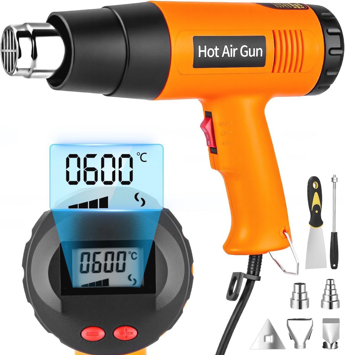 Heteluchtpistool 2000 W met LCD-digitaal display en 2 instelbare temperatuurstanden, ideaal voor het verwijderen van verf en solderen