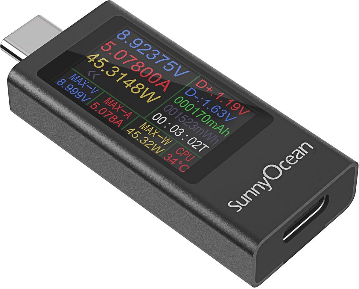 USB C Tester Digitale Multimeter - Voltmeter 4-30V, 0-12A, 0-360W, Stroom- en Spanningsmeter