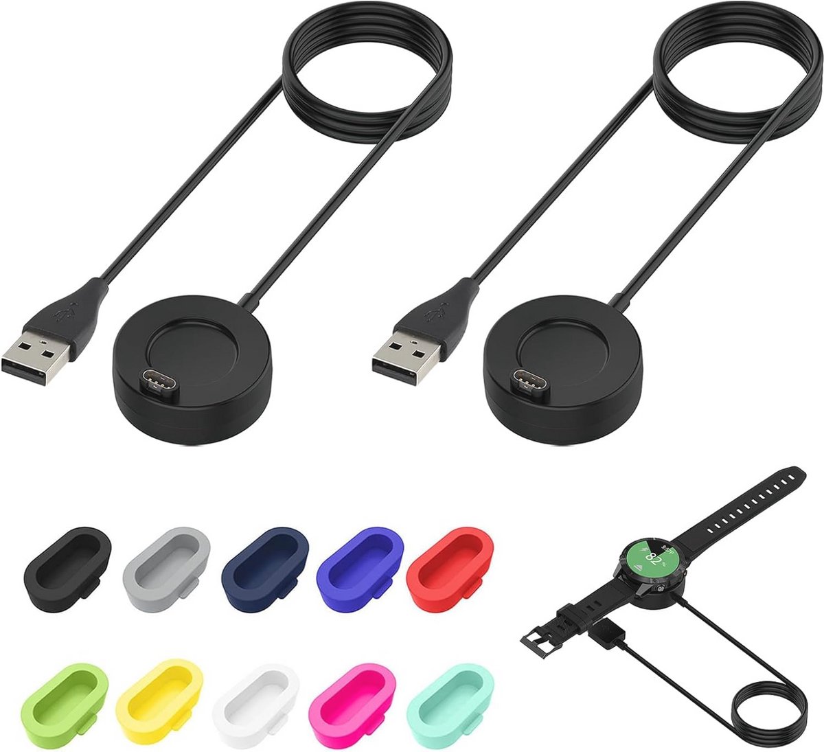USB A Oplader Compatibel met Meerdere Horloges - Snel en Veilig Opladen met Stofpluggen