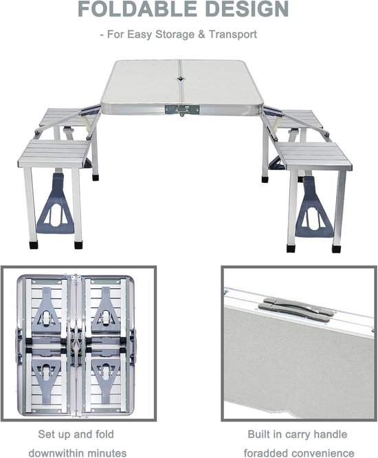 Opvouwbare Campingtafel met 4 Stoelen en Paraplu Gat - Ideaal voor Picknicks en BBQ — afbeelding 5
