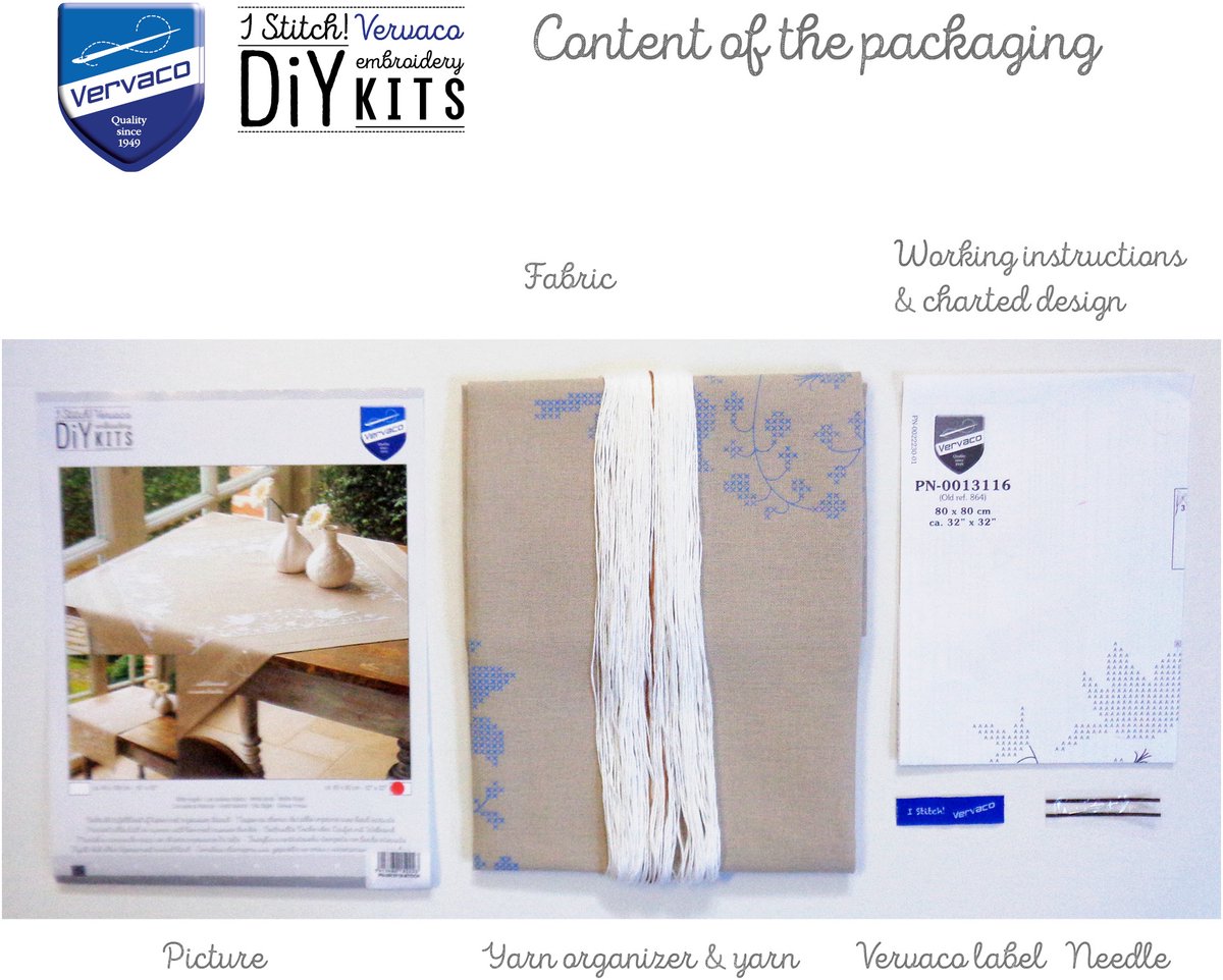 Vervaco - Tafelkleed kit - Witte vogels - PN-0013116 - Borduren - Borduurpakket - Borduurpakket volwassenen - Borduurpakket kind — afbeelding 2