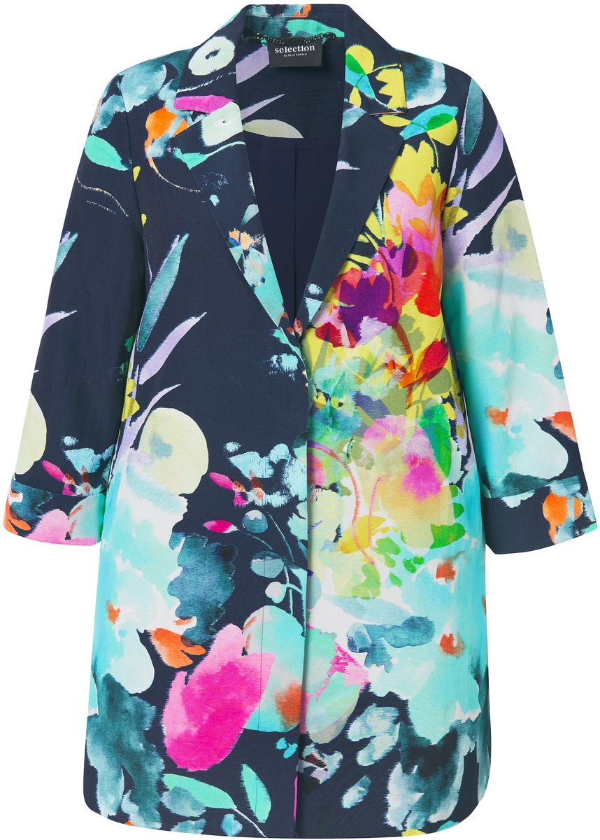 Ulla Popken - Dames - Jas A-lijn reverskraag lange mouwen - Middenblauw - Maat 54+