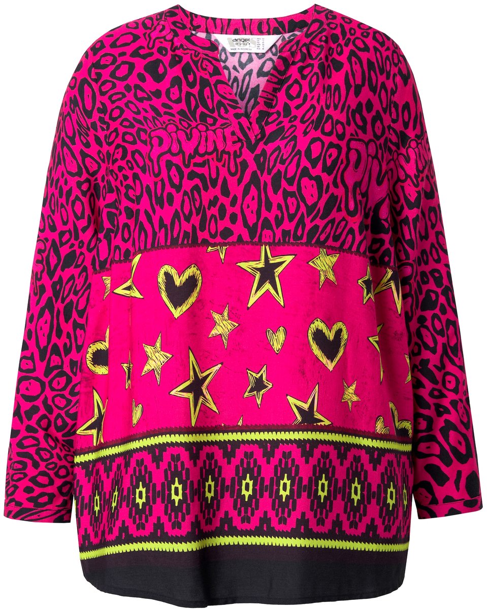 Angel of Style - Dames - Tuniek kleurig leomotief strepen aan de zoom - Hibiscusrood - Maat 48