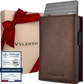 Vylento - Porte-cartes extensible - Porte-cartes RFID pour hommes et femmes avec portefeuille - 12 cartes - Poche à monnaie zippée et compartiment pour billets - Marron Espresso Expedition
