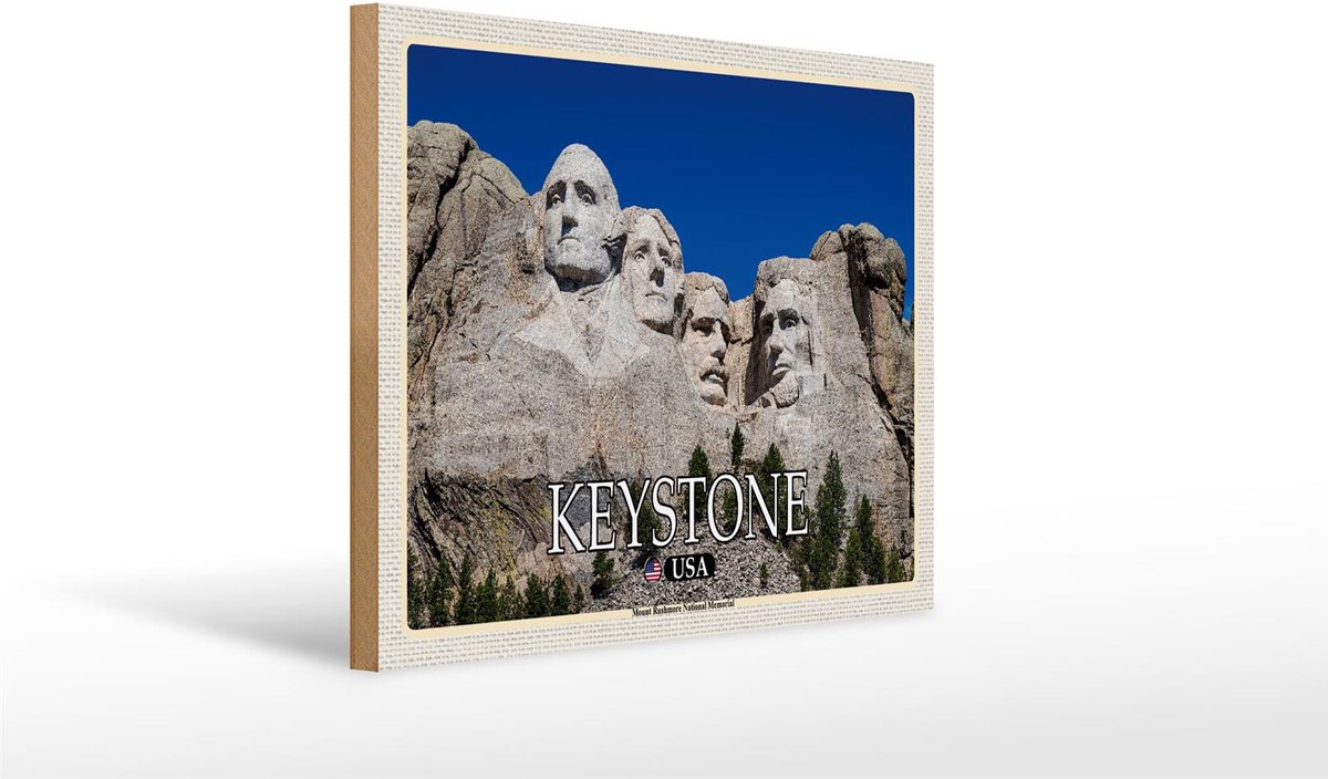 Femer Holzschild Reise 40x30cm Keystone USA Mount Rushmore Memorial