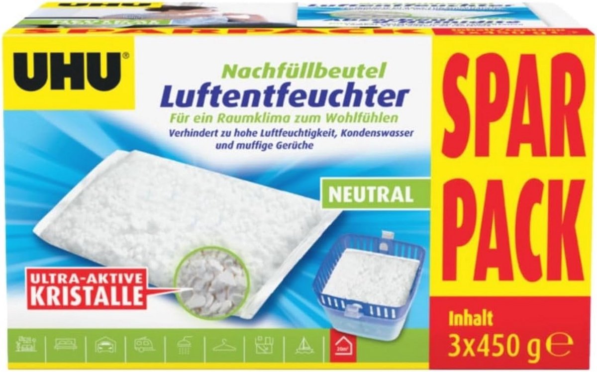 Luchtdroger navulzakken 3-pack, voorkomt vocht en muffe geuren - 450 g